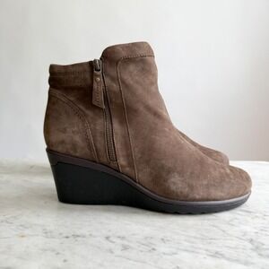 Earth‎ Brown Leather Suede Wedge Ankle Boots size 10